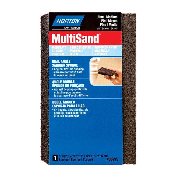 Norton Abrasives Norton 4.875 in. L X 2.88 in. W X 1 in. 80/120 Grit Fine/Medium Dual Angle Sanding Sponge 07660700935 - main